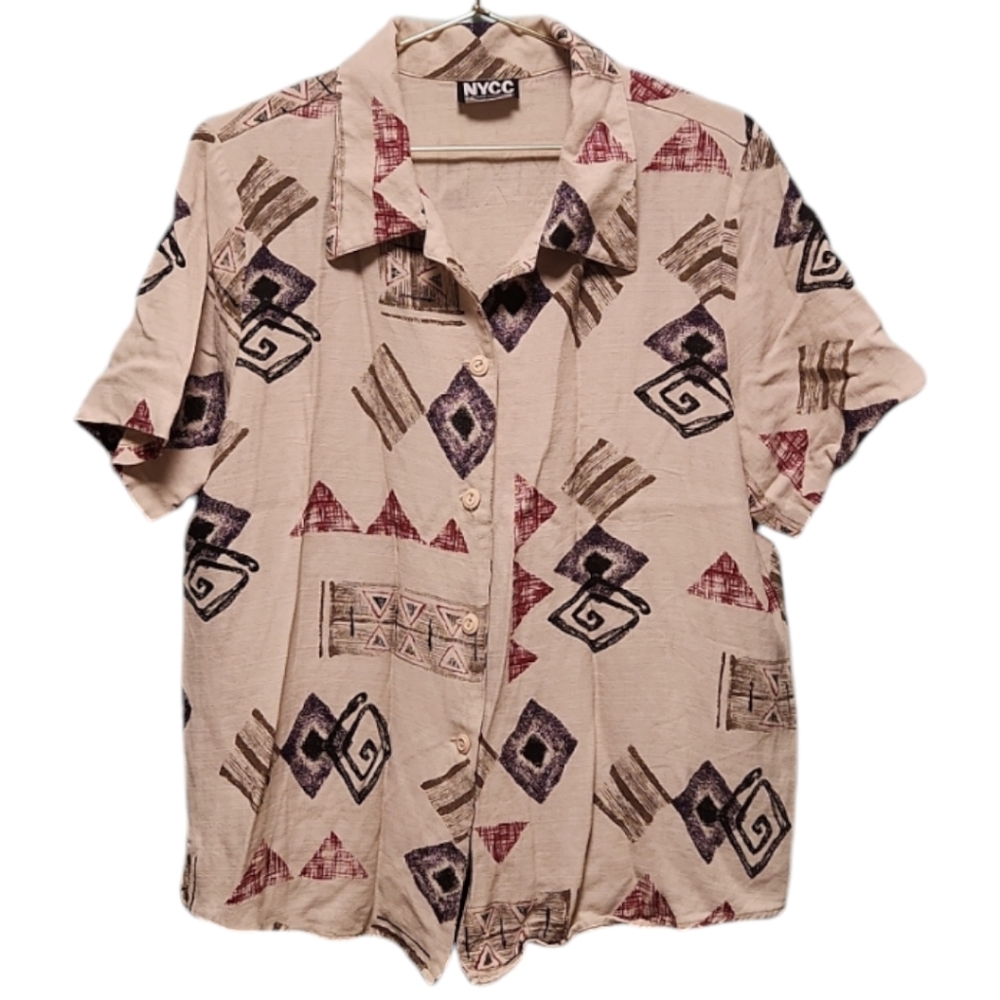 NYCC - vintage short sleeve geometric blouse/tank 1X - Picture 9 of 14